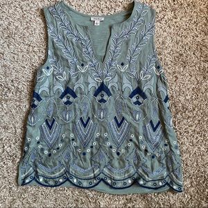 Lucky Brand Sage Green Embroidered Tank Top - L